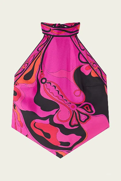 Pucci Orchidee-print Sleeveless Silk Top In Fuchsia Black In Pink