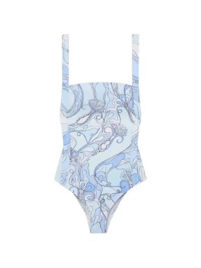 Pucci Orchidee-print Swimsuit In Blue