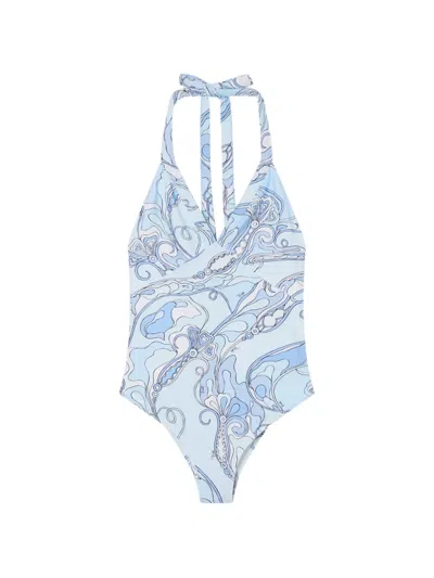 Pucci Orchidee-print Swimsuit In Blue