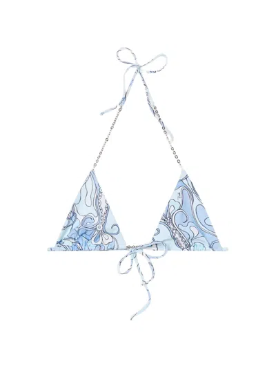 Pucci Orchidee-print Triangle Bikini Top In Blue