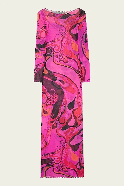 PUCCI ORCHIDEE-PRINT TULLE DRESS IN FUCHSIA BLACK
