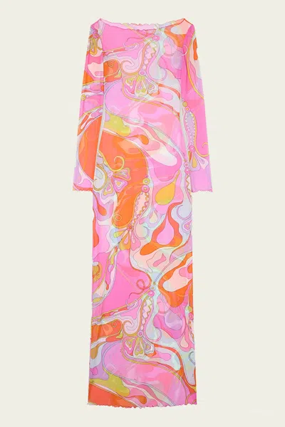 Pucci Orchidee-print Tulle Dress In Multicolor In Pink
