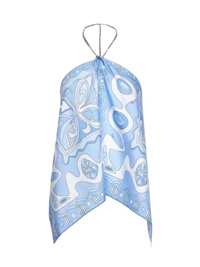 Pucci Pale Blue Angoli-print Silk Twill Chain Top
