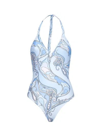 Pucci Pale Blue Orchidee-print Stretch Lyca One-piece Swimsuit