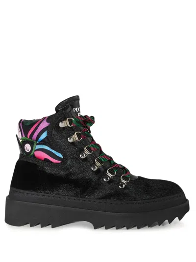 Pucci Panelled Fur Ankle Boots In Black