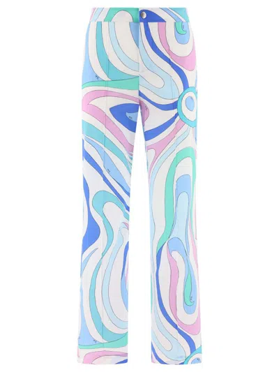 Pucci Marmo-print Cotton Trousers In Blue