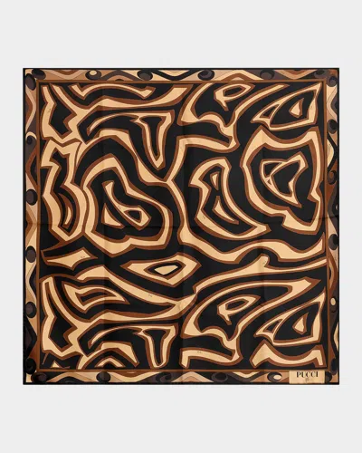 Pucci Passepartout Silk Twill Foulard Scarf In Black Gold