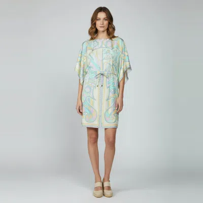 Pre-owned Pucci Pastel Multicolor Miami Print Silk Kaftan Tunic Dress S