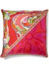 Pucci Patchwork-print Silk Cushion In Red