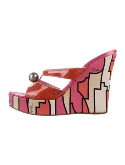 Pre-owned Pucci Patent Leather Graphic Print Sandals In Pink