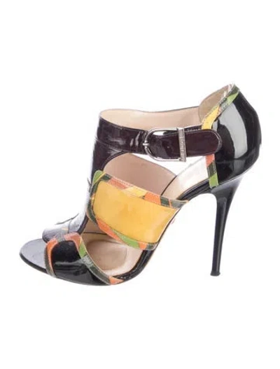 Pre-owned Pucci Patent Leather Printed T-strap Sandals In Multi