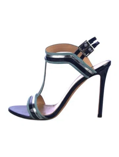 Pre-owned Pucci Patent Leather T-strap Sandals In Blue