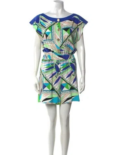 Pre-owned Pucci Patterned Bateau Neckline Romper In Green