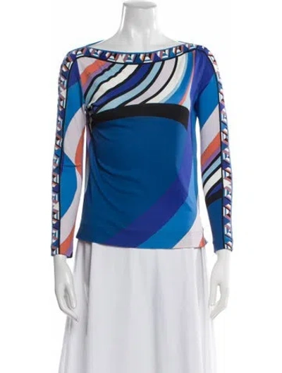 Pre-owned Pucci Patterned Bateau Neckline Top In Blue