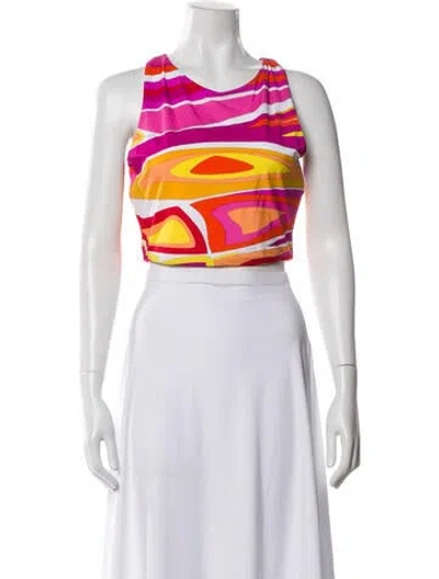 Pre-owned Pucci Patterned Crew Neck Crop Top W/ Tags In White