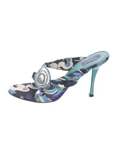 Pre-owned Pucci Patterned Crystal Embellishments Sandals In Blue
