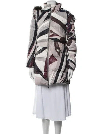 Pre-owned Pucci Patterned Down Coat In White