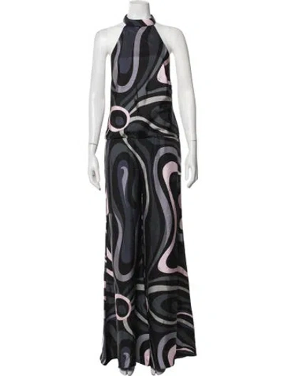 Pre-owned Pucci Patterned Halterneck Jumpsuit In Black
