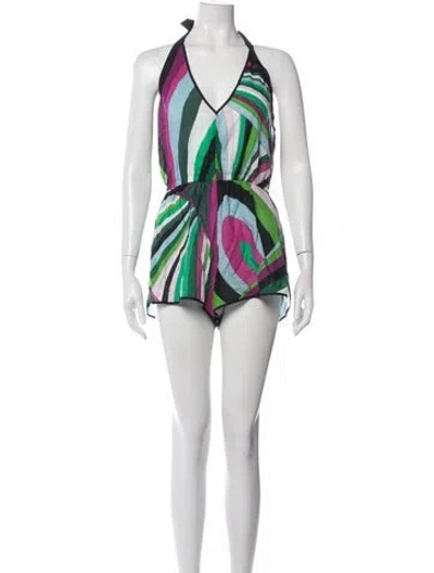 Pre-owned Pucci Patterned Halterneck Romper In Orange