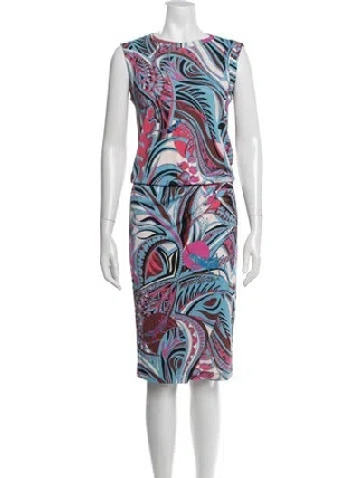 Pre-owned Pucci Patterned Knee-length Dress In Blue/brown/pink