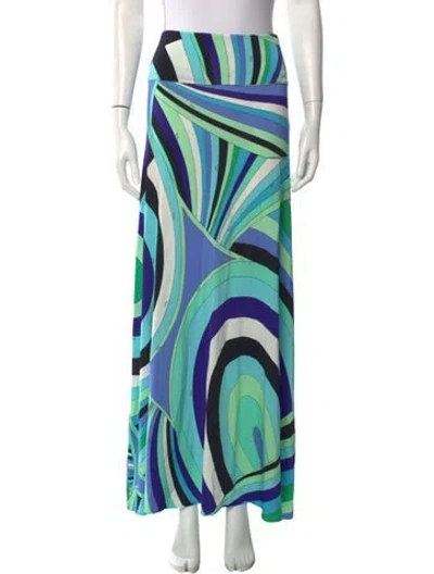 Pre-owned Pucci Patterned Long Skirt In Blue/green
