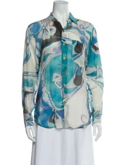 Pre-owned Pucci Patterned Long Sleeve Blouse In Blue