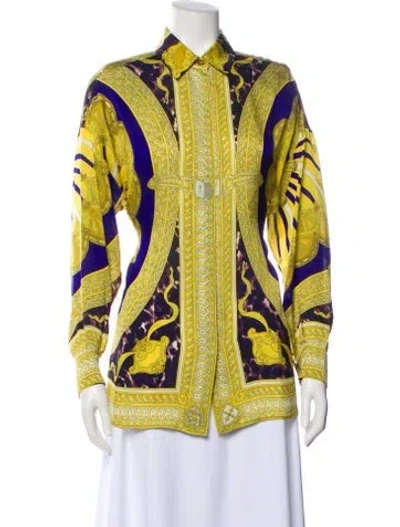 Pre-owned Pucci Patterned Long Sleeve Blouse In Yellow