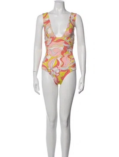 Pre-owned Pucci Patterned Ruffle Embellishment One-piece In Orange