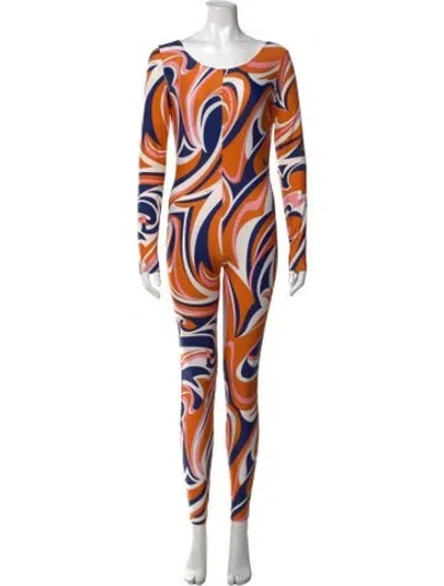 Pre-owned Pucci Patterned Scoop Neck Jumpsuit In Orange