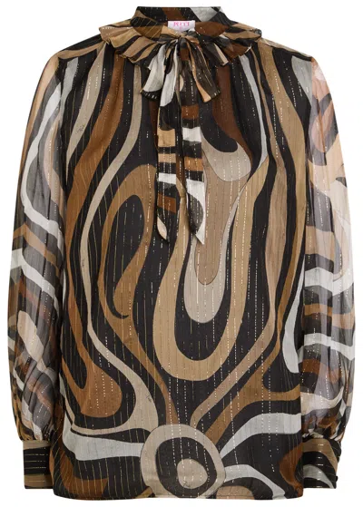 Pucci Patterned Silk-chiffon Blouse In Black