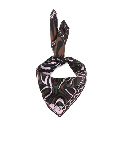 Pucci Patterned Silk Scarf In Khaki Pink