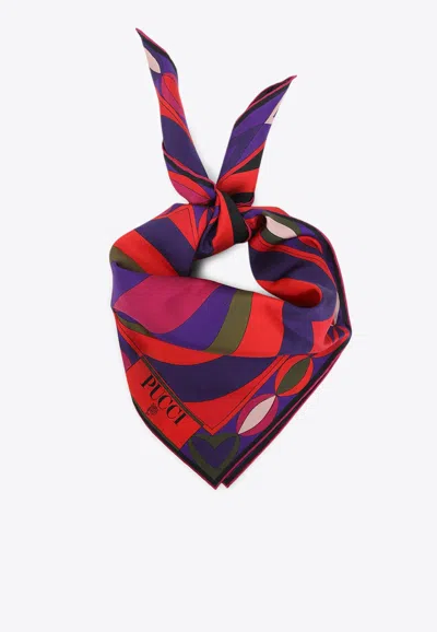 Pucci Patterned Silk Scarf With Logo-print In Multi