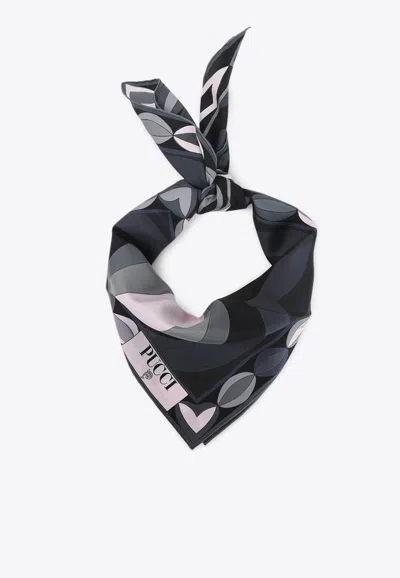 Pucci Patterned Silk Scarf With Logo-print In Multi