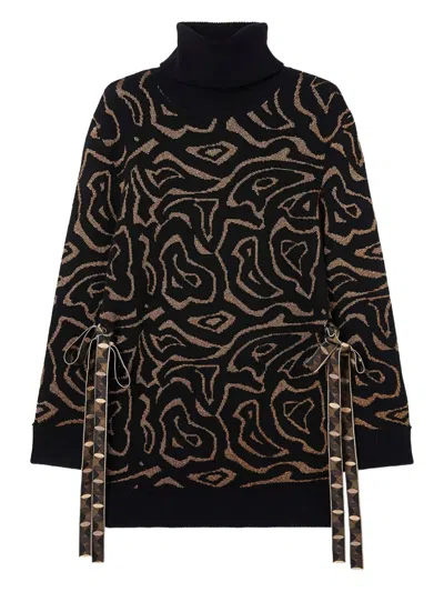 Pucci Patterned Tie-side Sweater In Black