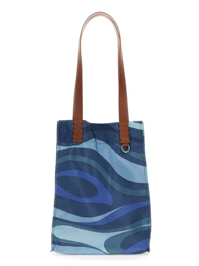 Pucci Patterned Tote Bag In Blue