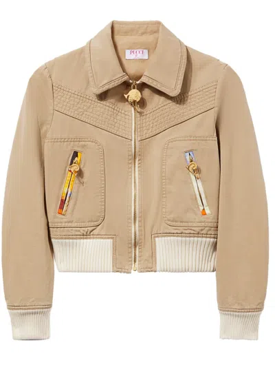 Pucci Patterned-trim Cotton Bomber Jacket In Neutrals