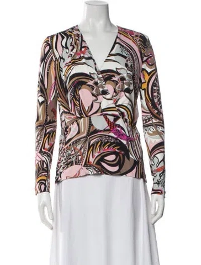 Pre-owned Pucci Patterned V-neck Blouse In Pink