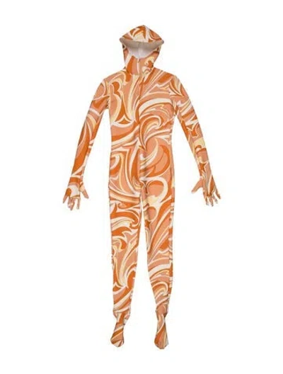 Pre-owned Pucci Patterned V-neck Jumpsuit W/ Tags In Orange