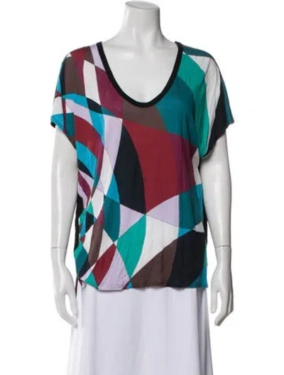 Pre-owned Pucci Patterned V-neck Top W/ Tags In Blue