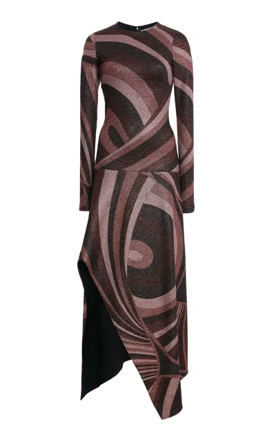 Pucci Patterned-jacquard Knit Maxi Dress In Brown