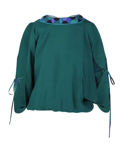 Pucci Pattern-printed Cape Blouse In Green