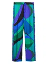 Pucci Pesci-print Silk Twill Straight-leg Pants In Blue