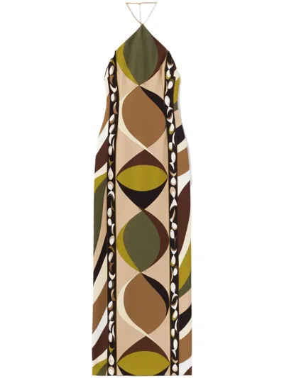 Pucci Pesci-print Halterneck Dress In Green