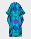 Pucci Pisces Print Silk Kaftan Dress In Blue