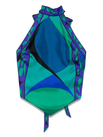 Pucci Pesci-print Tie-detail Halter Top In Smeraldo