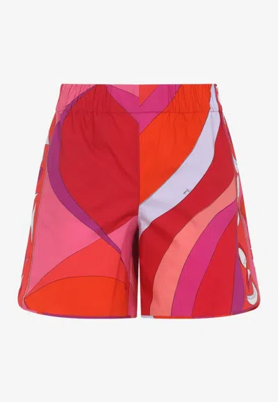 Pucci Geometric Design Cotton Shorts With Elastic Waistband In Multi