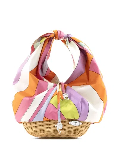 Pucci Picnic Iride-print Woven Bucket Bag In Multi
