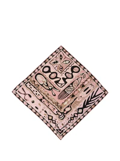 Pucci 기하학 프린트 실크 스카프 In Pink
