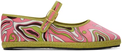 Pucci Pink & Green Velvet Ballerina Flats In 065 Verde