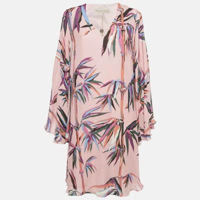 Pre-owned Pucci Pink Birds Of Paradise Print Silk Kaftan Short Dress S